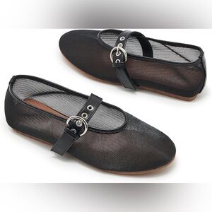 Women Flat Black Mesh Ballet Slip On Mary Jane Casual Ballerina Shoes Sz 7/8/8.5
